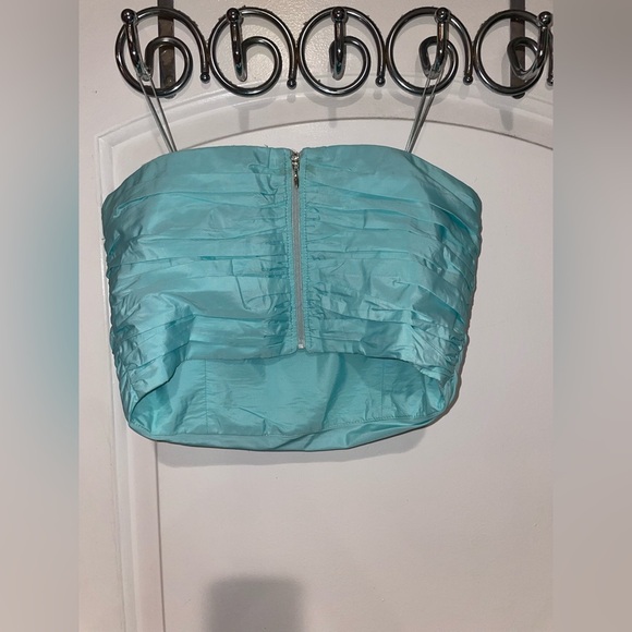 New! Marella Italy Blue Diction1 Strapless Cropped Top 🩵 42 or US Medium NWT! - Picture 12 of 15